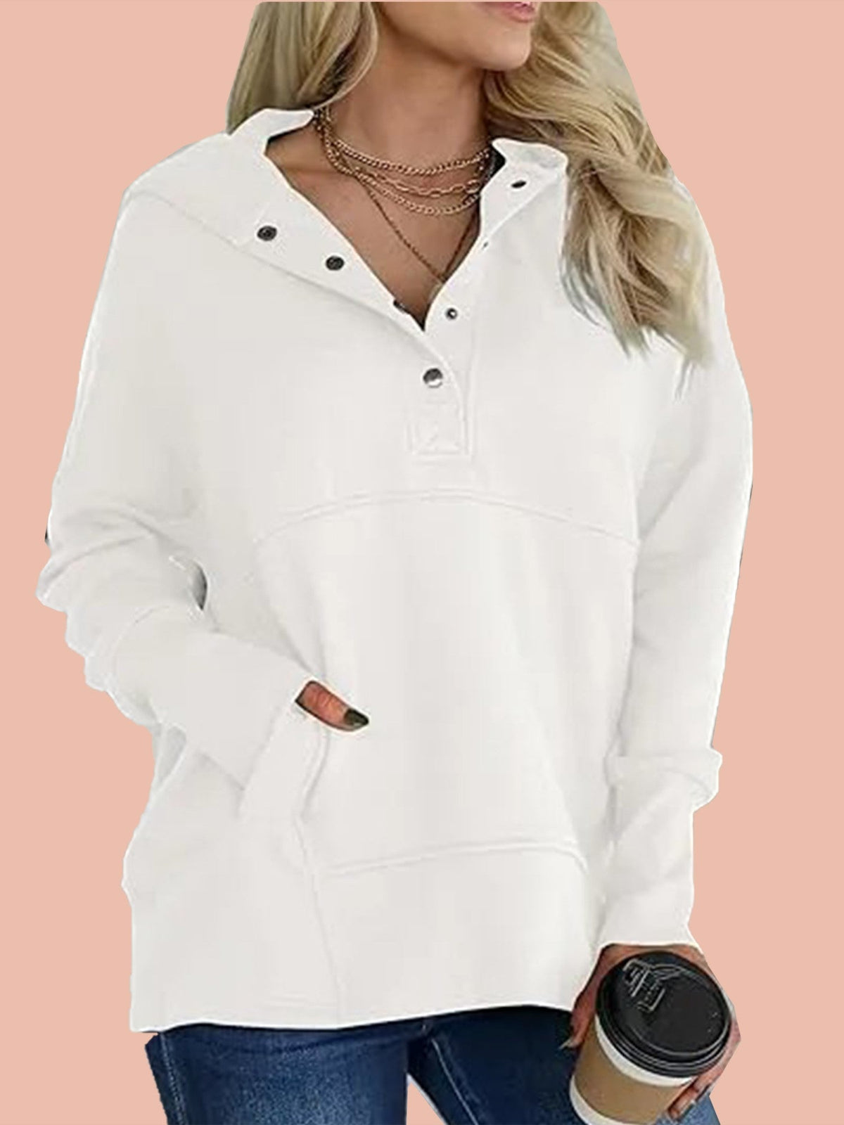 Rose | Oversized Half Button Hoodie