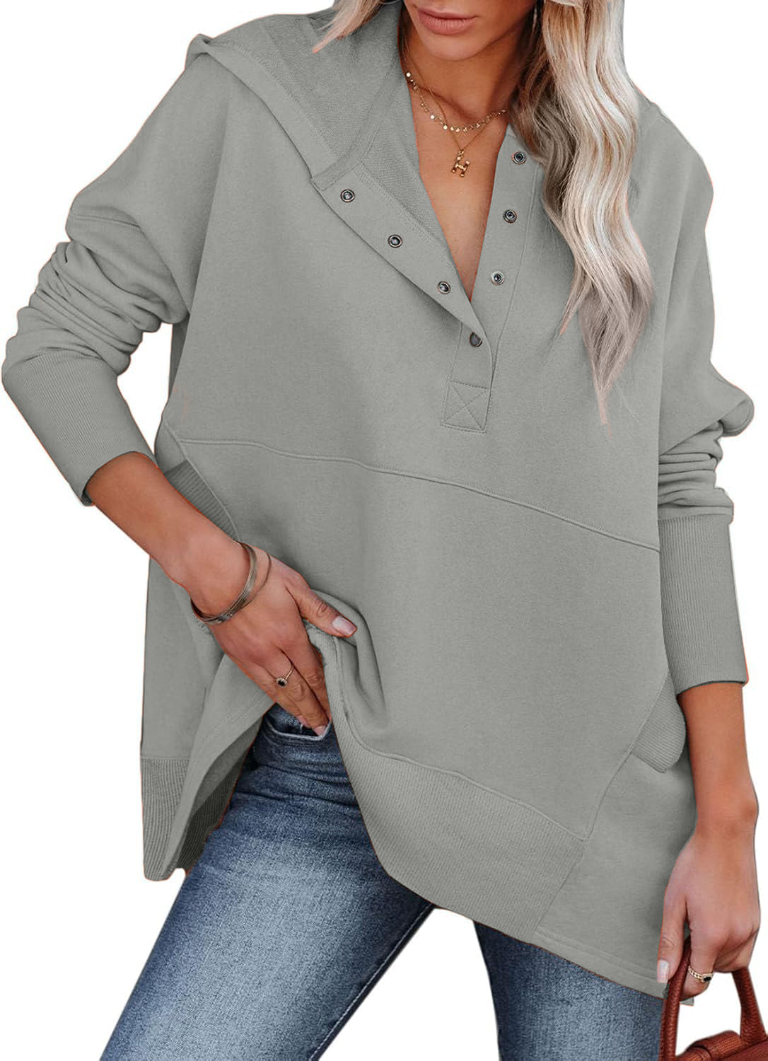 Rose | Oversized Half Button Hoodie
