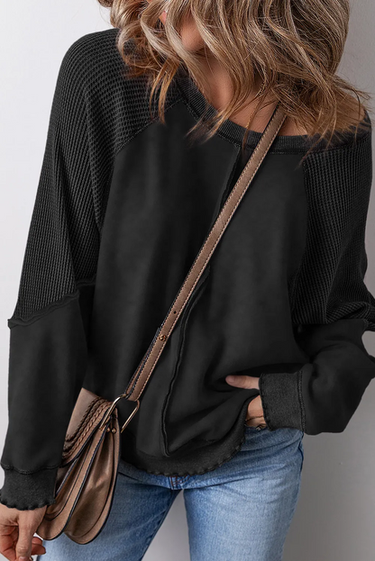 Fiona | Reverse Seam Waffle Knit Sweatshirt