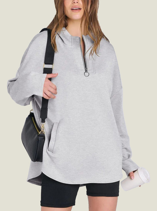 Sylvia | Quarter Zip Oversized Tunic Hoodie