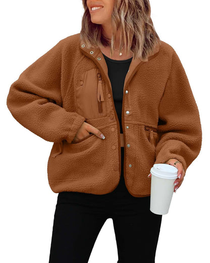 Women's Teddy Button Down Fuzzy Fleece Jacket