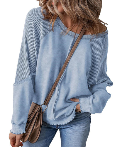 Fiona | Reverse Seam Waffle Knit Sweatshirt