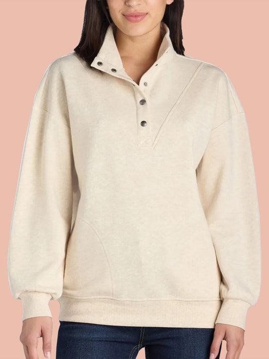 Janet | Mock Neck Henley Pullover Sweatshirt