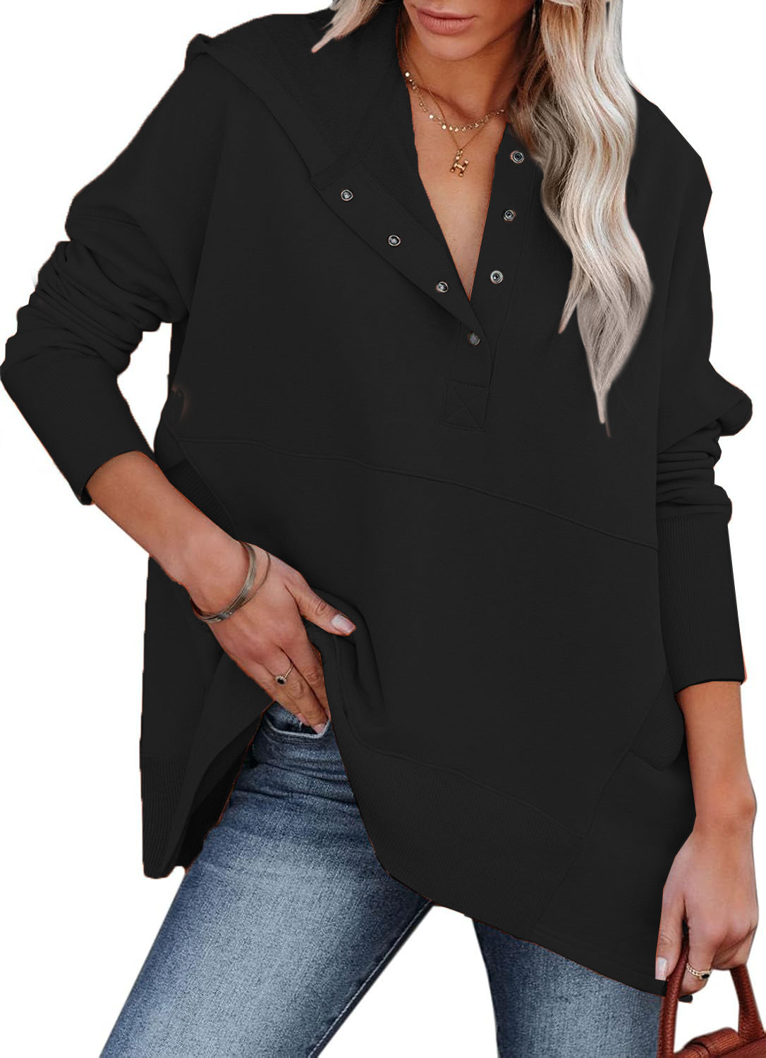 Rose | Oversized Half Button Hoodie