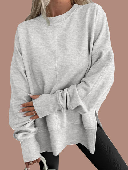 Jan | Oversized Thumbhole Long Sleeve Side Slit Sweatshirt