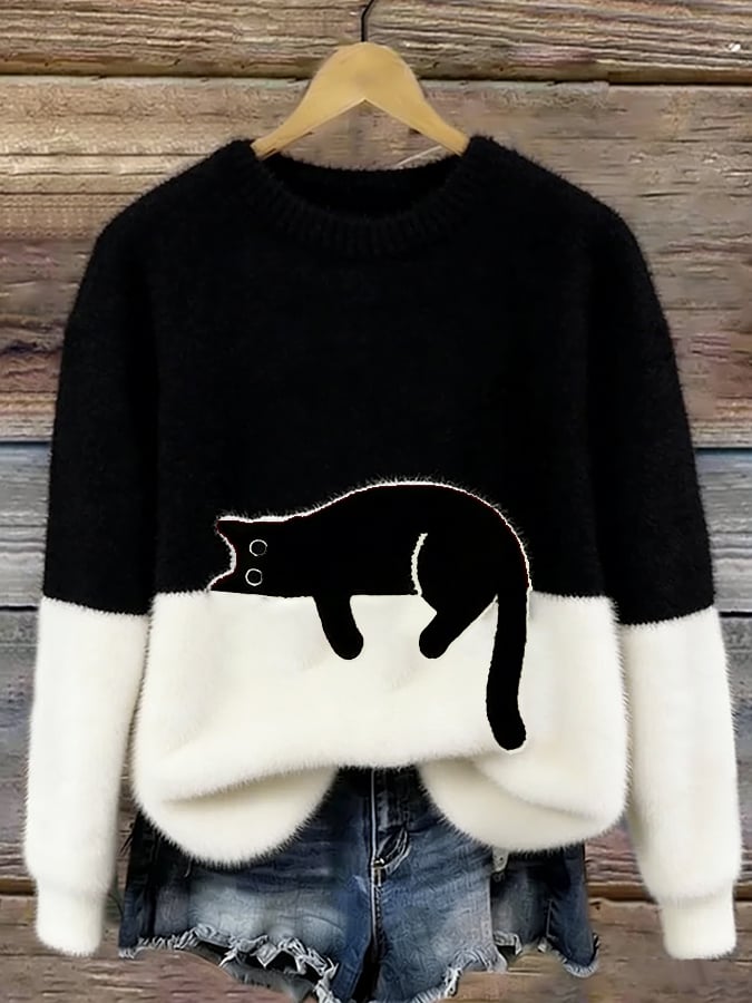 Jenny™ | Elegant Cat Print Oversized Sweater