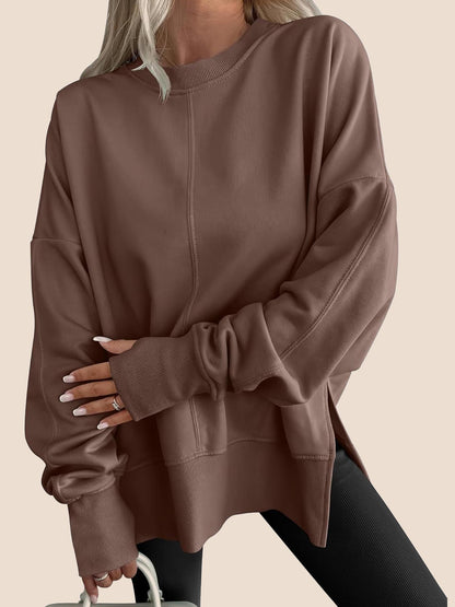 Jan | Oversized Thumbhole Long Sleeve Side Slit Sweatshirt