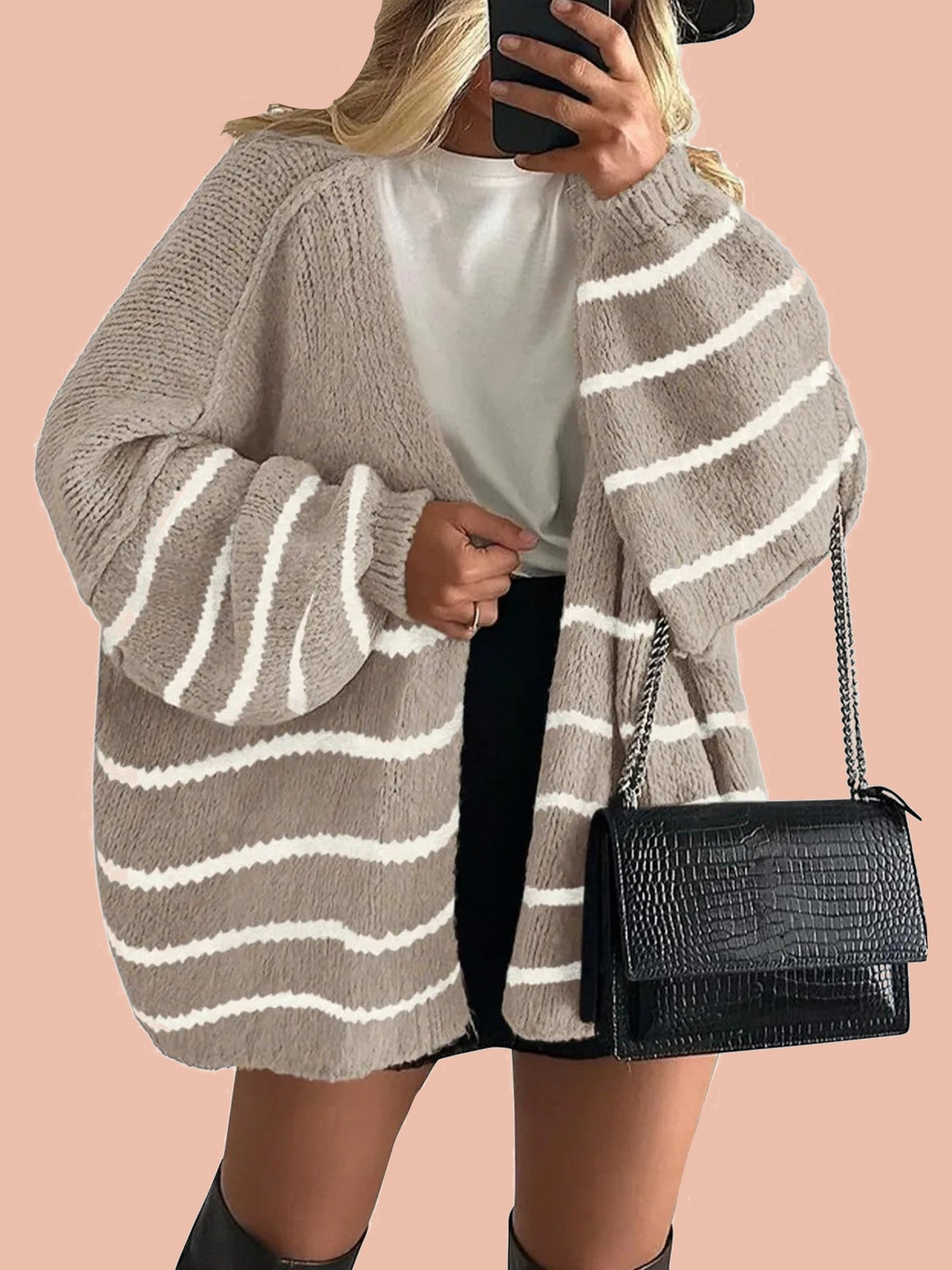 Cathlyn | Oversized Balloon Sleeve Striped Cardigan