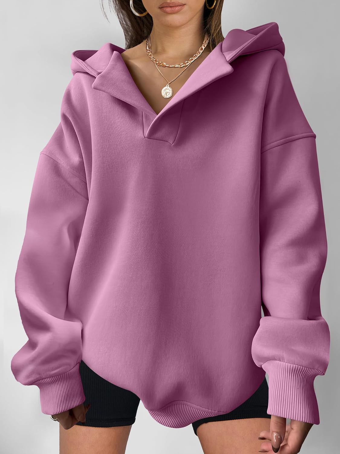 Kylie | Oversized V-Neck Hooded Pullover