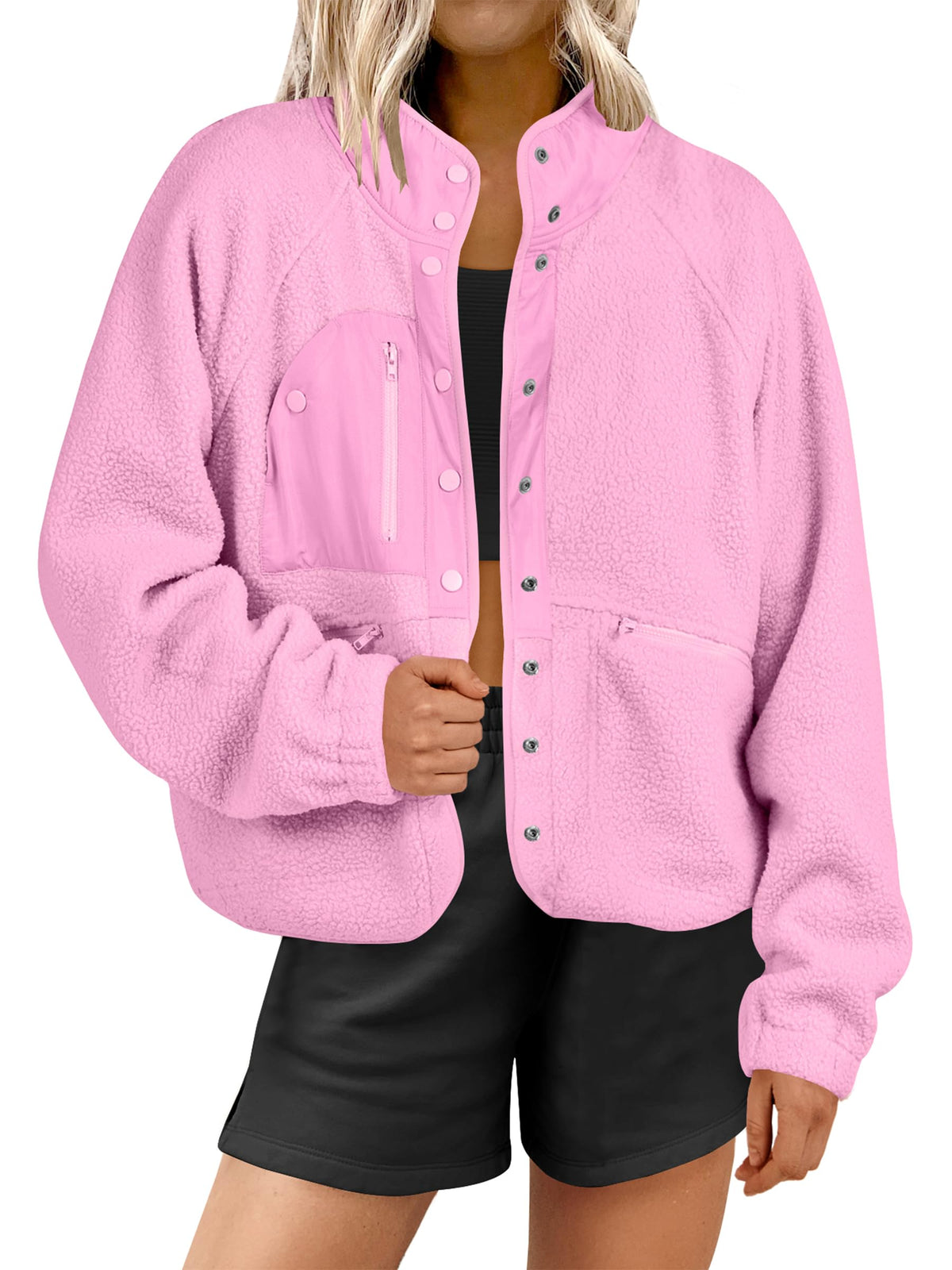 Women's Teddy Button Down Fuzzy Fleece Jacket