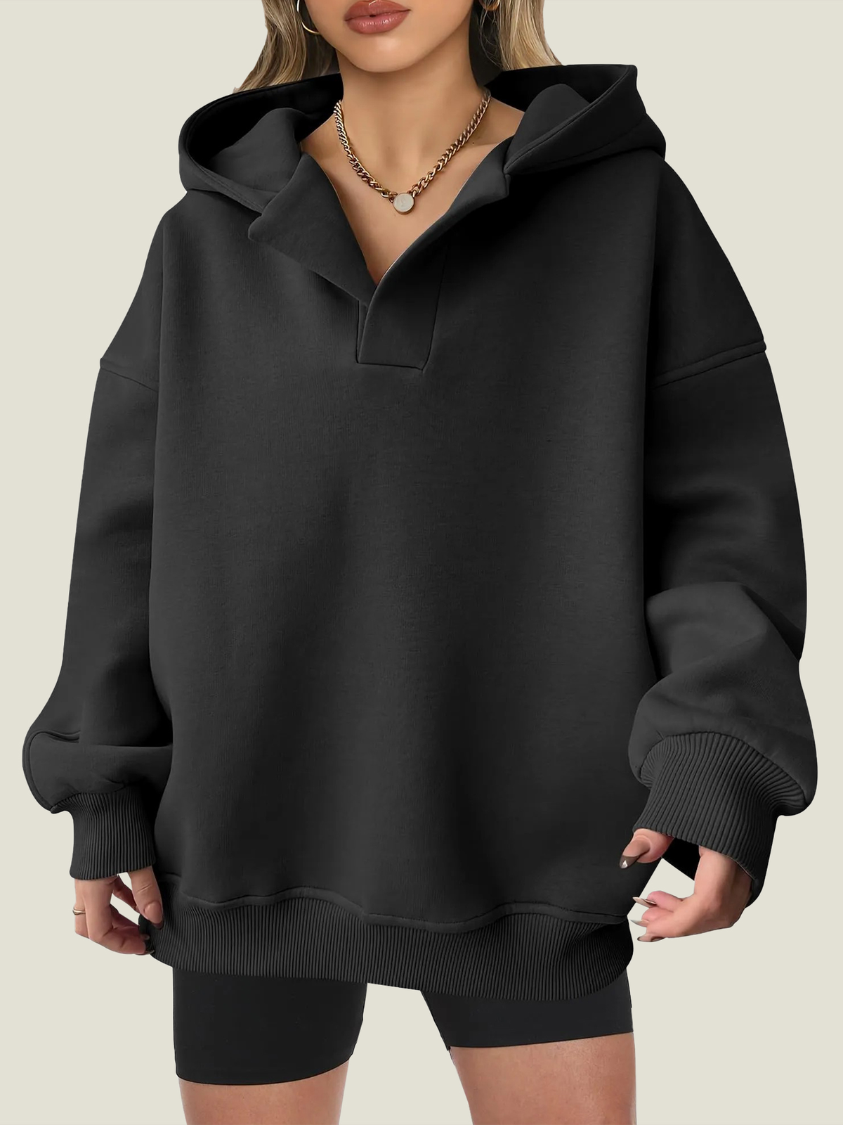 Kylie | Oversized V-Neck Hooded Pullover