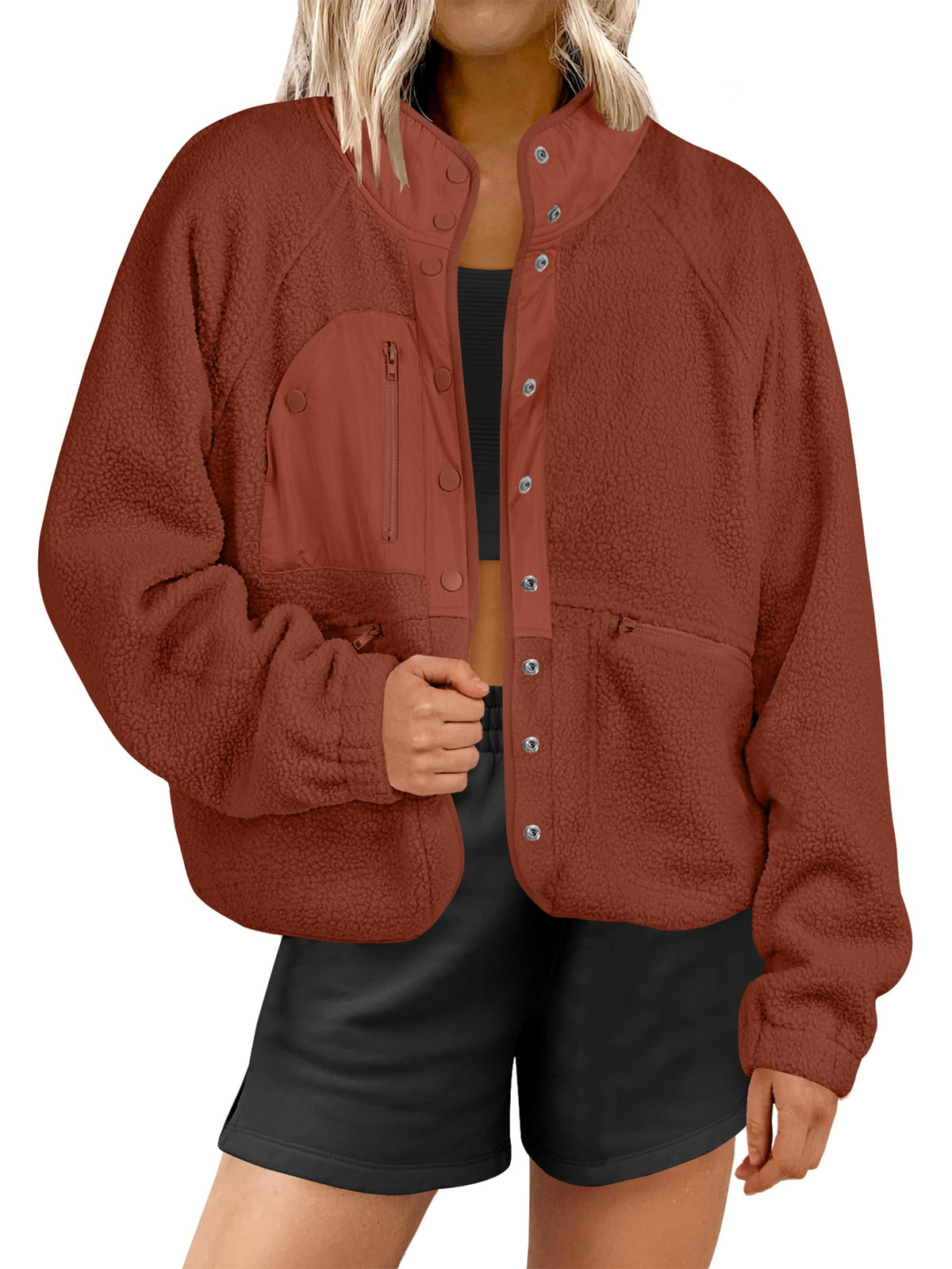 Women's Teddy Button Down Fuzzy Fleece Jacket
