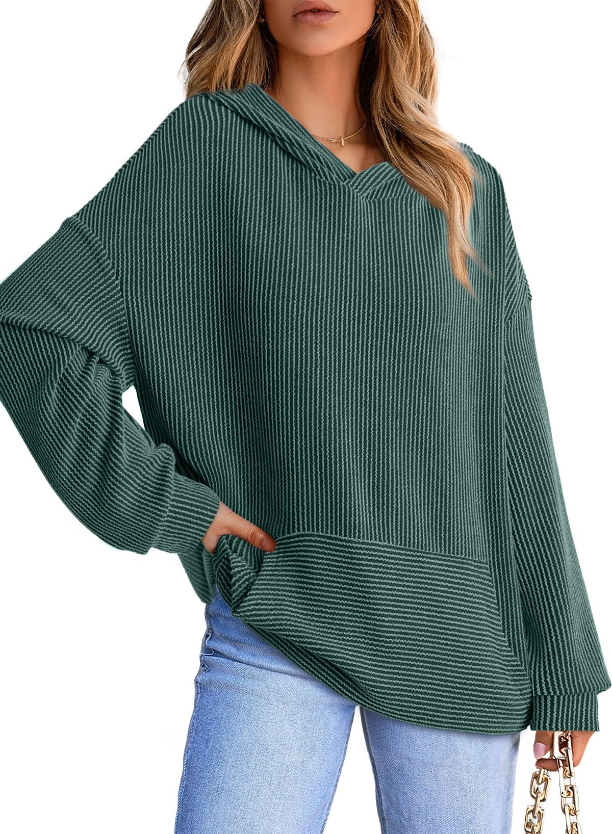 Flora | Ribbed Knit Pullover Hoodie