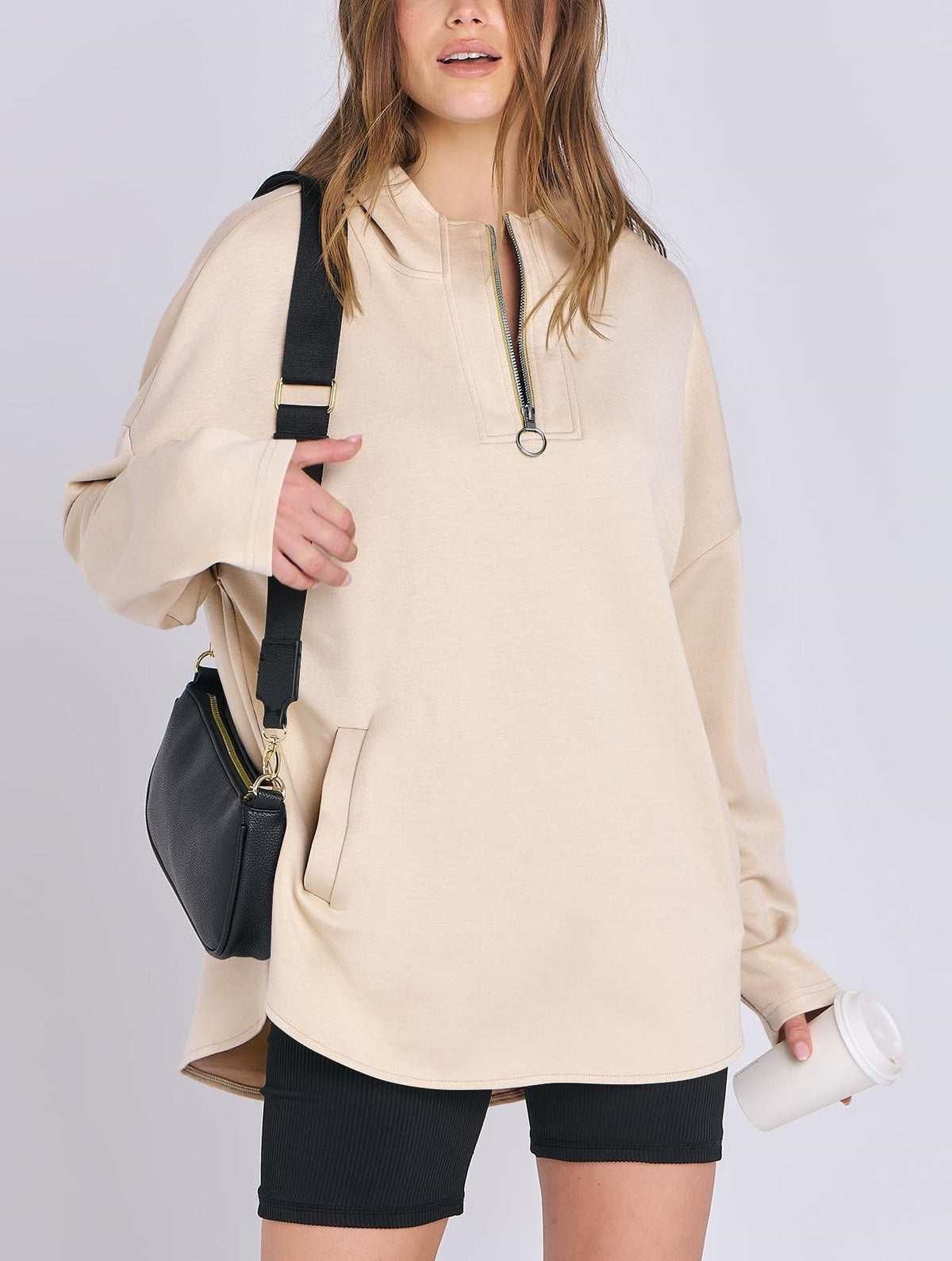 Sylvia | Quarter Zip Oversized Tunic Hoodie