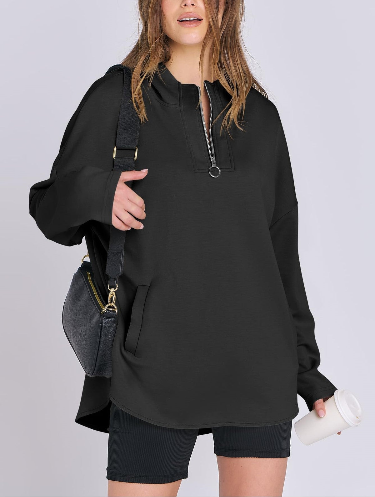 Sylvia | Quarter Zip Oversized Tunic Hoodie