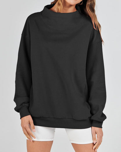 Denise | Slit Mock Neck Oversized Sweatshirt