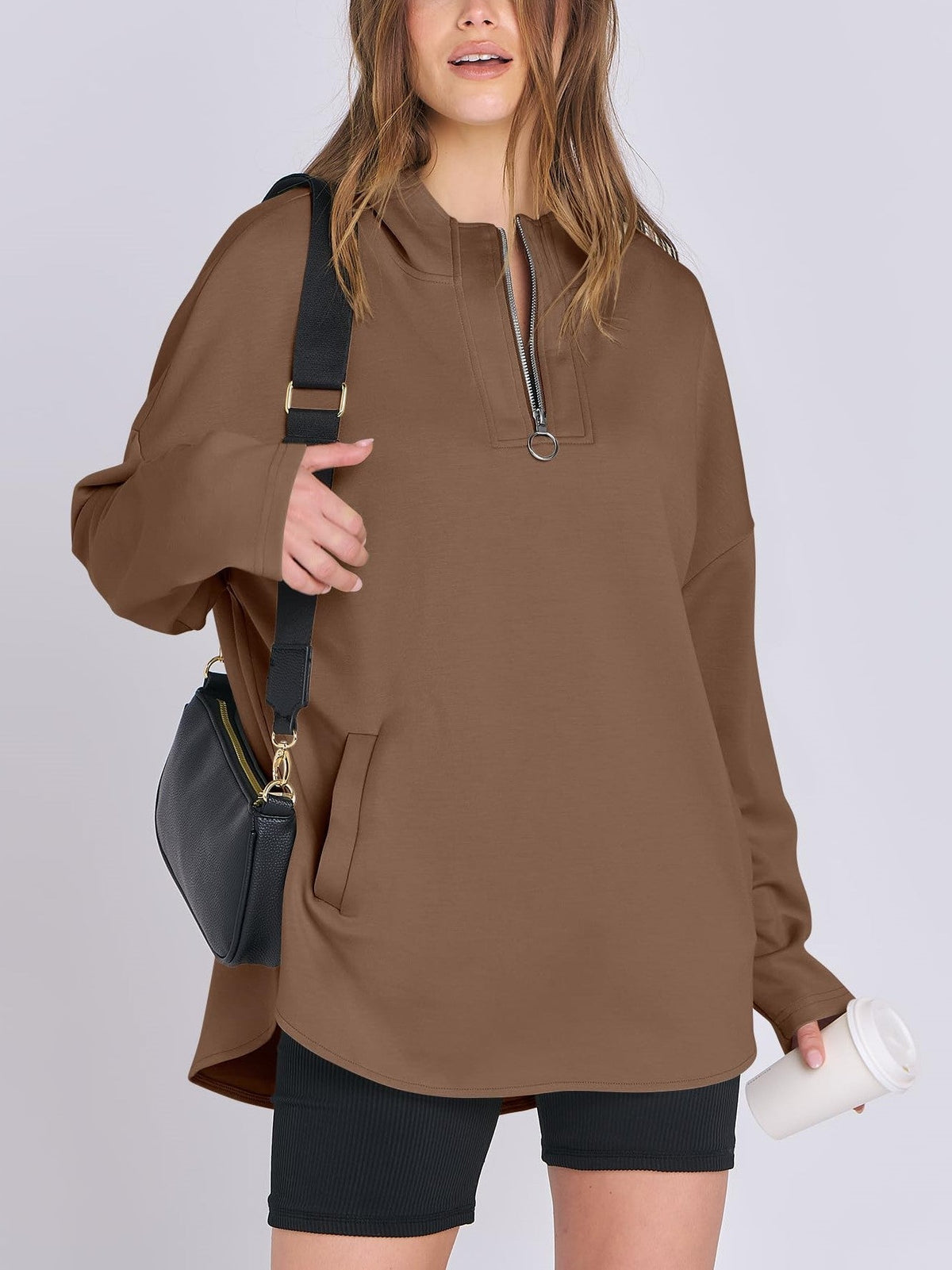 Sylvia | Quarter Zip Oversized Tunic Hoodie