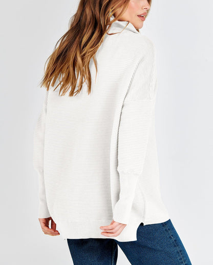 Kate | Quarter Zip Rib Knit Cozy Pullover Sweater