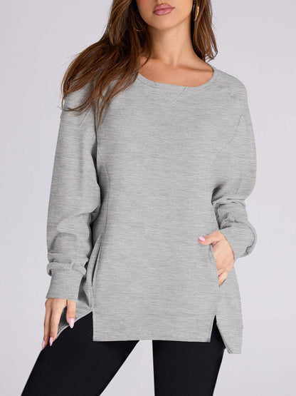 Laura | Women's High Low Side Slit Pullover Sweatshirt With Pockets