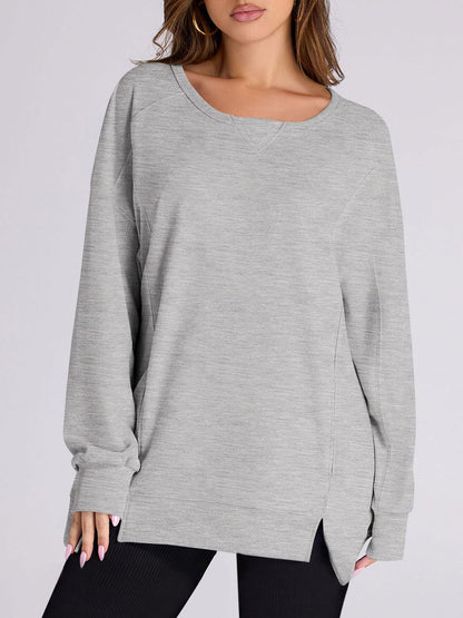 Laura | Women's High Low Side Slit Pullover Sweatshirt With Pockets