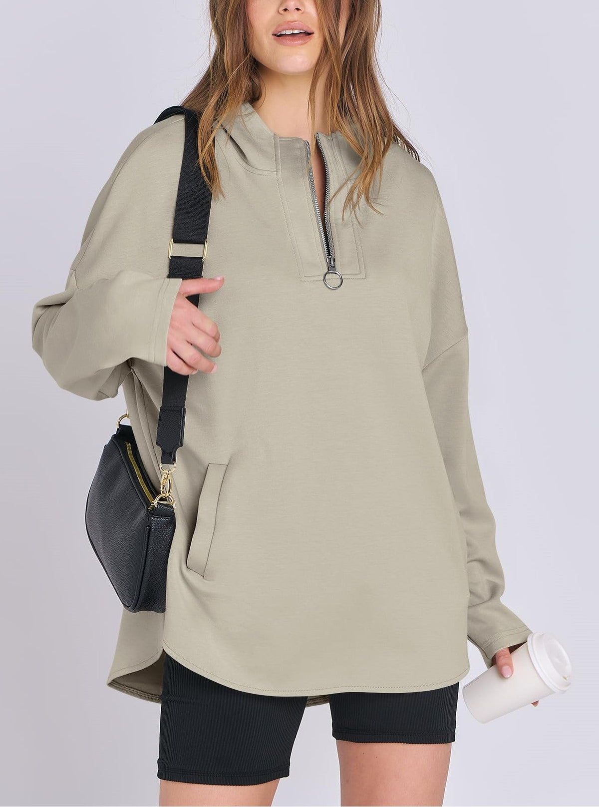Sylvia | Quarter Zip Oversized Tunic Hoodie