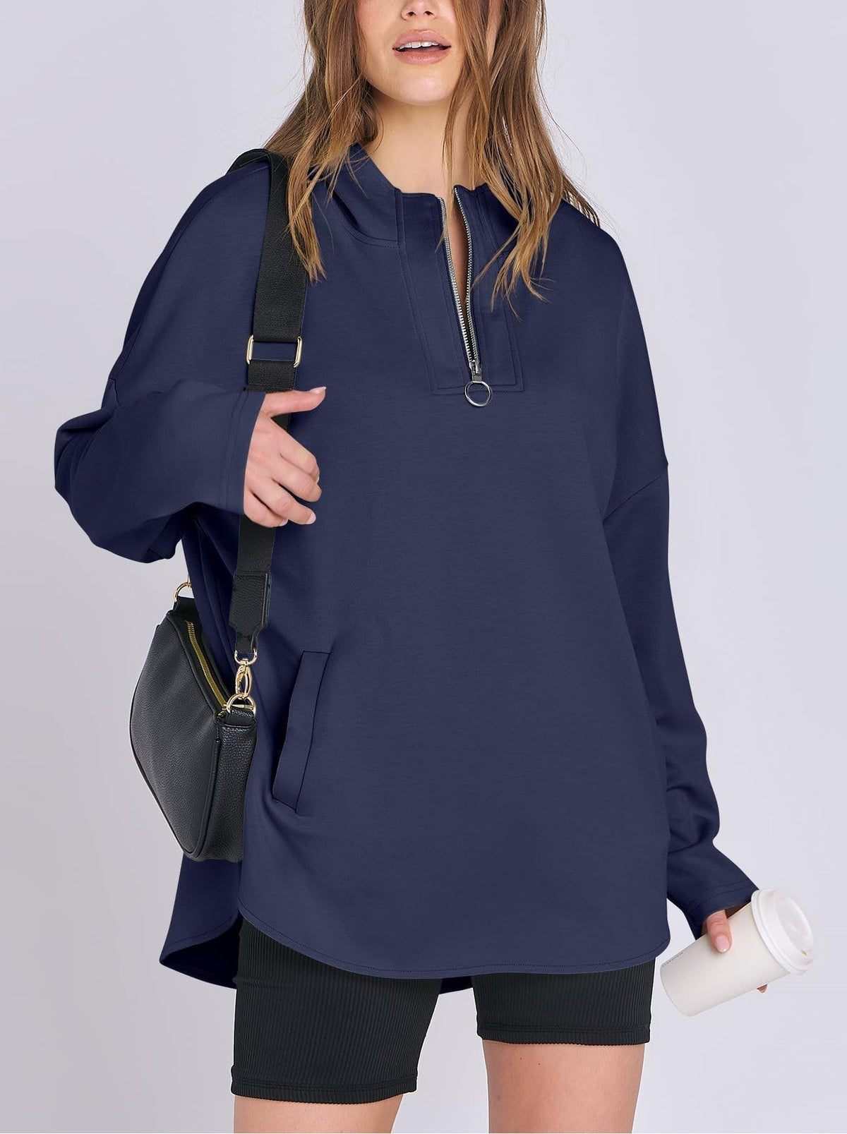 Sylvia | Quarter Zip Oversized Tunic Hoodie