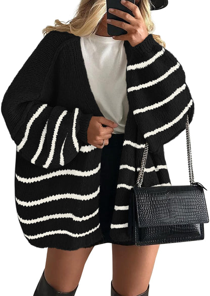 Cathlyn | Oversized Balloon Sleeve Striped Cardigan