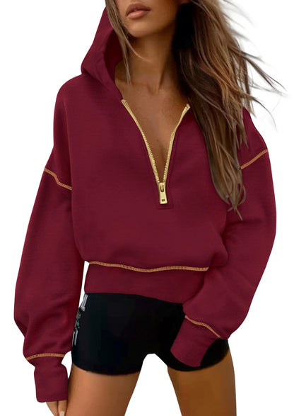 Coco | Half Zip Long Sleeve Cropped Hoodie