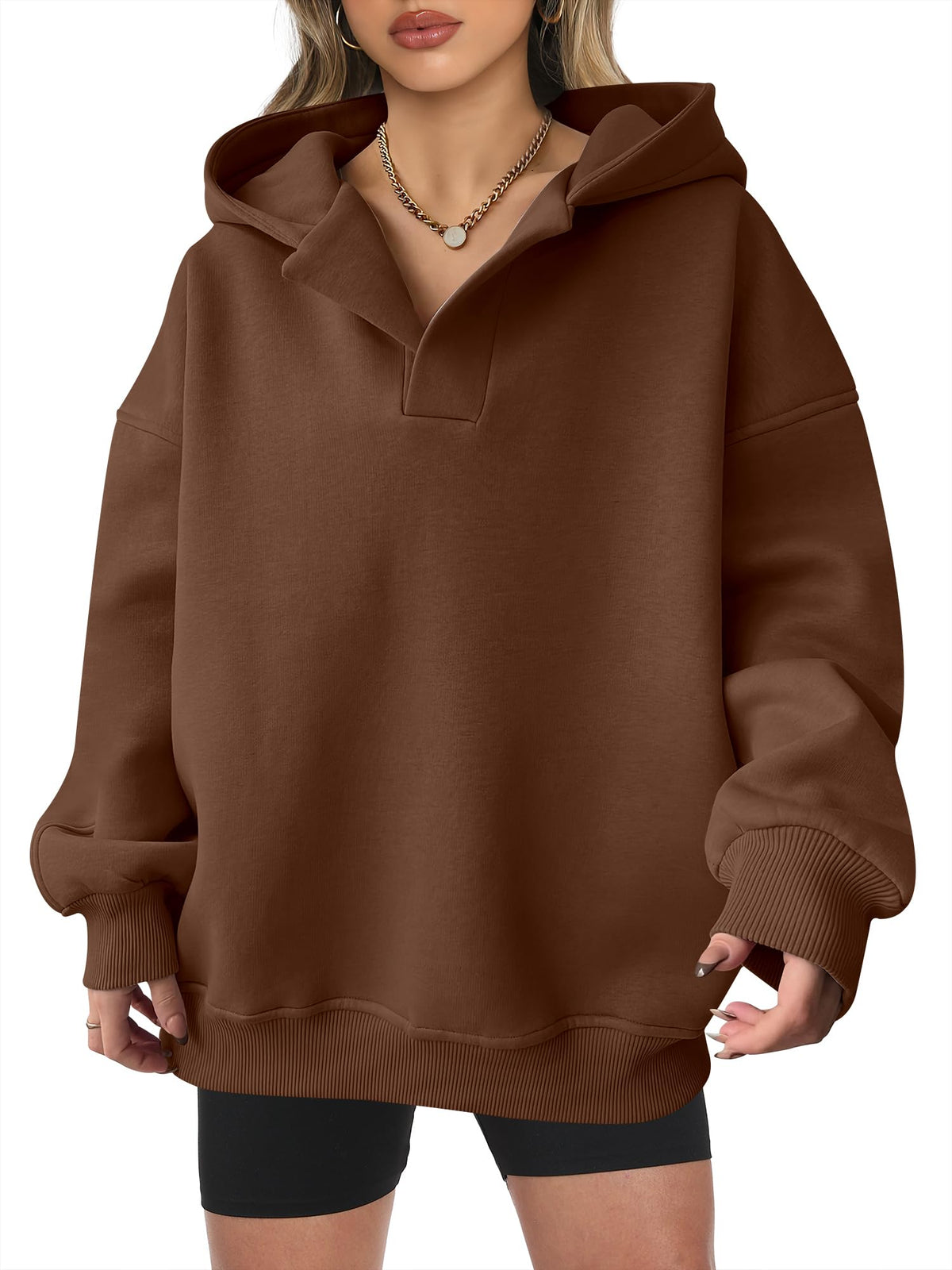 Kylie | Oversized V-Neck Hooded Pullover