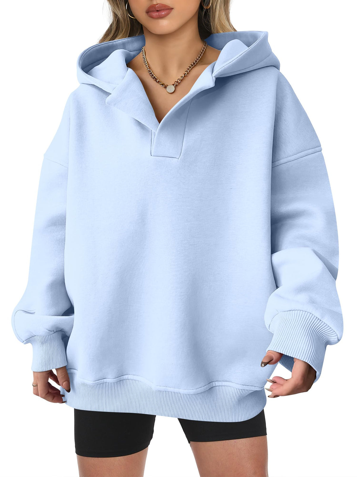 Kylie | Oversized V-Neck Hooded Pullover