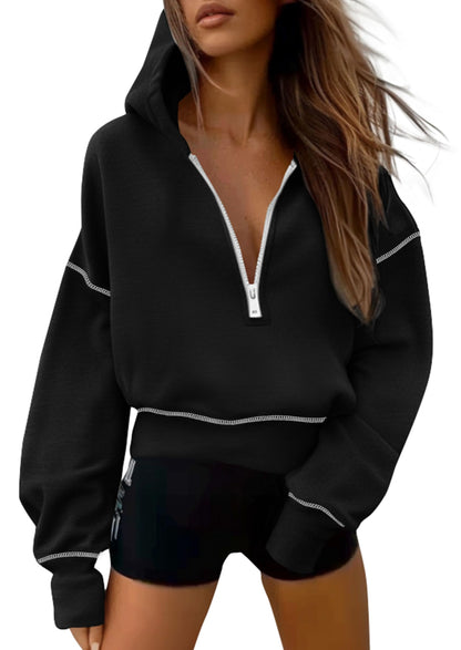Coco | Half Zip Long Sleeve Cropped Hoodie