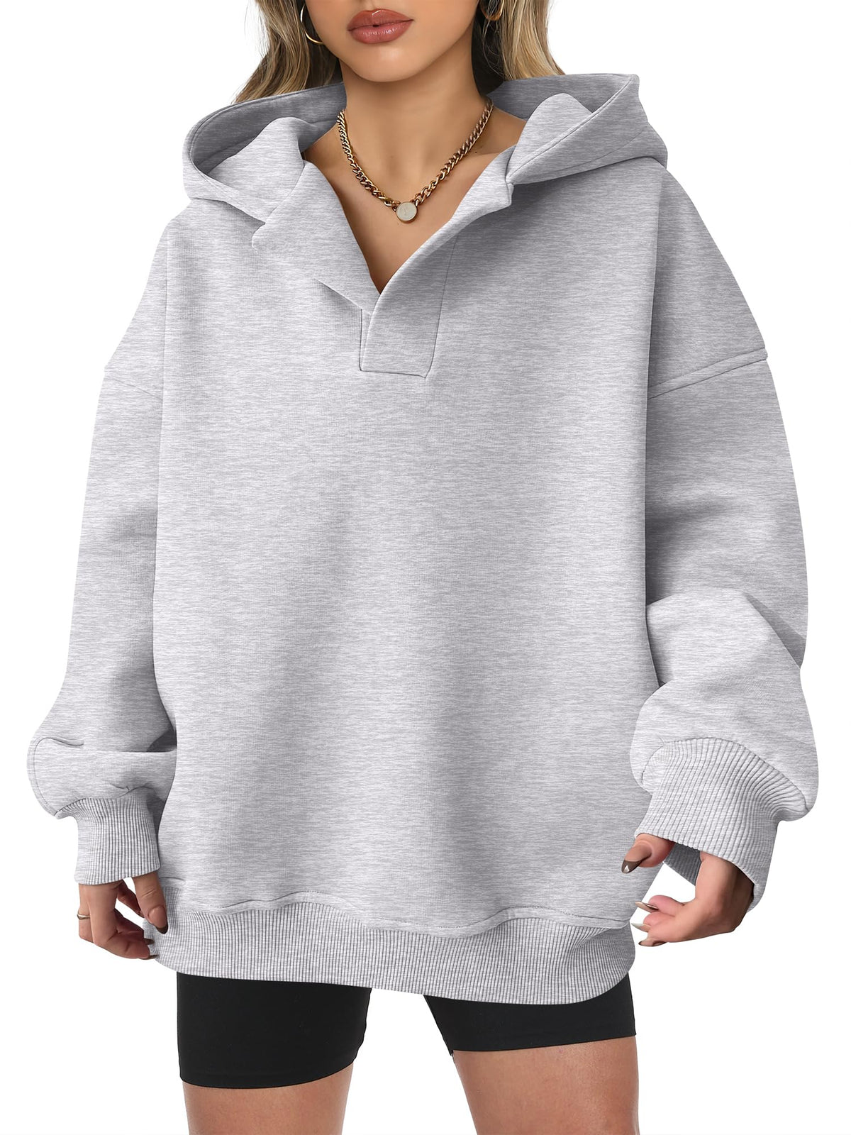 Kylie | Oversized V-Neck Hooded Pullover