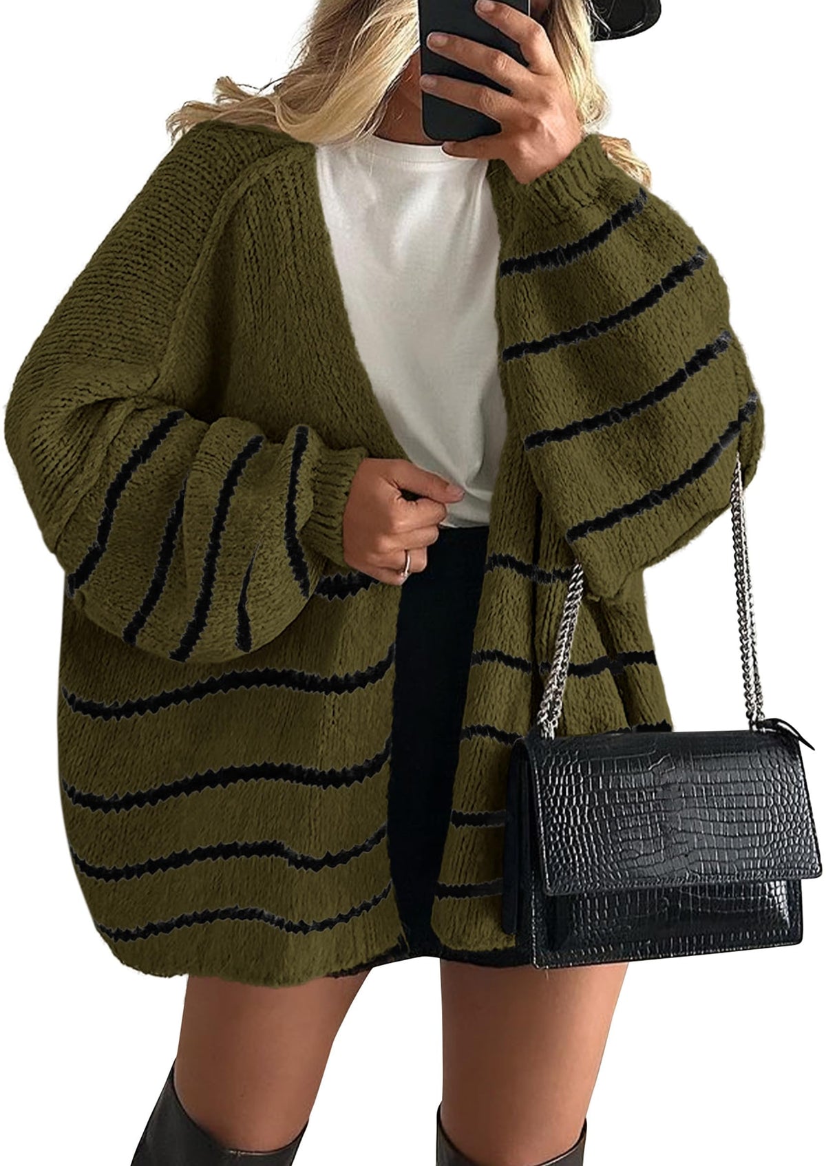Cathlyn | Oversized Balloon Sleeve Striped Cardigan