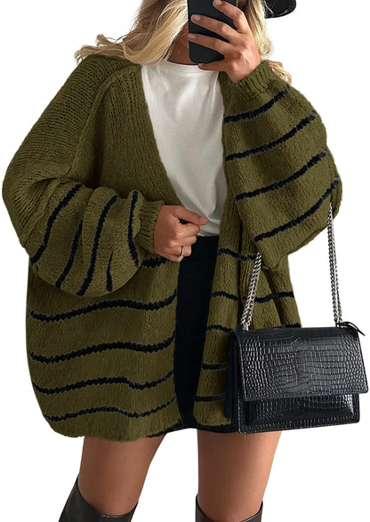 Cathlyn | Oversized Balloon Sleeve Striped Cardigan