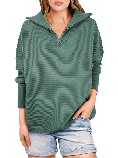 Kate | Quarter Zip Rib Knit Cozy Pullover Sweater