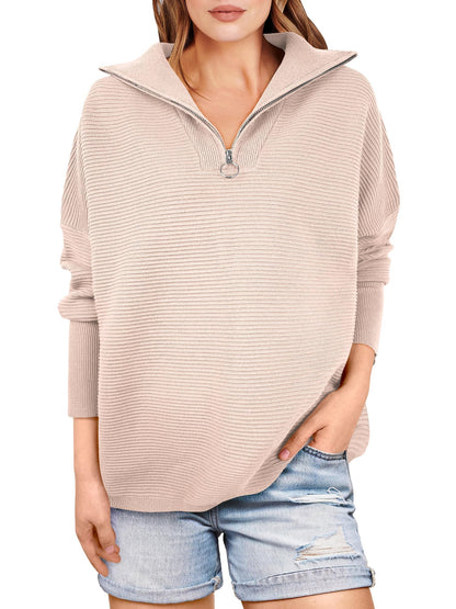 Kate | Quarter Zip Rib Knit Cozy Pullover Sweater