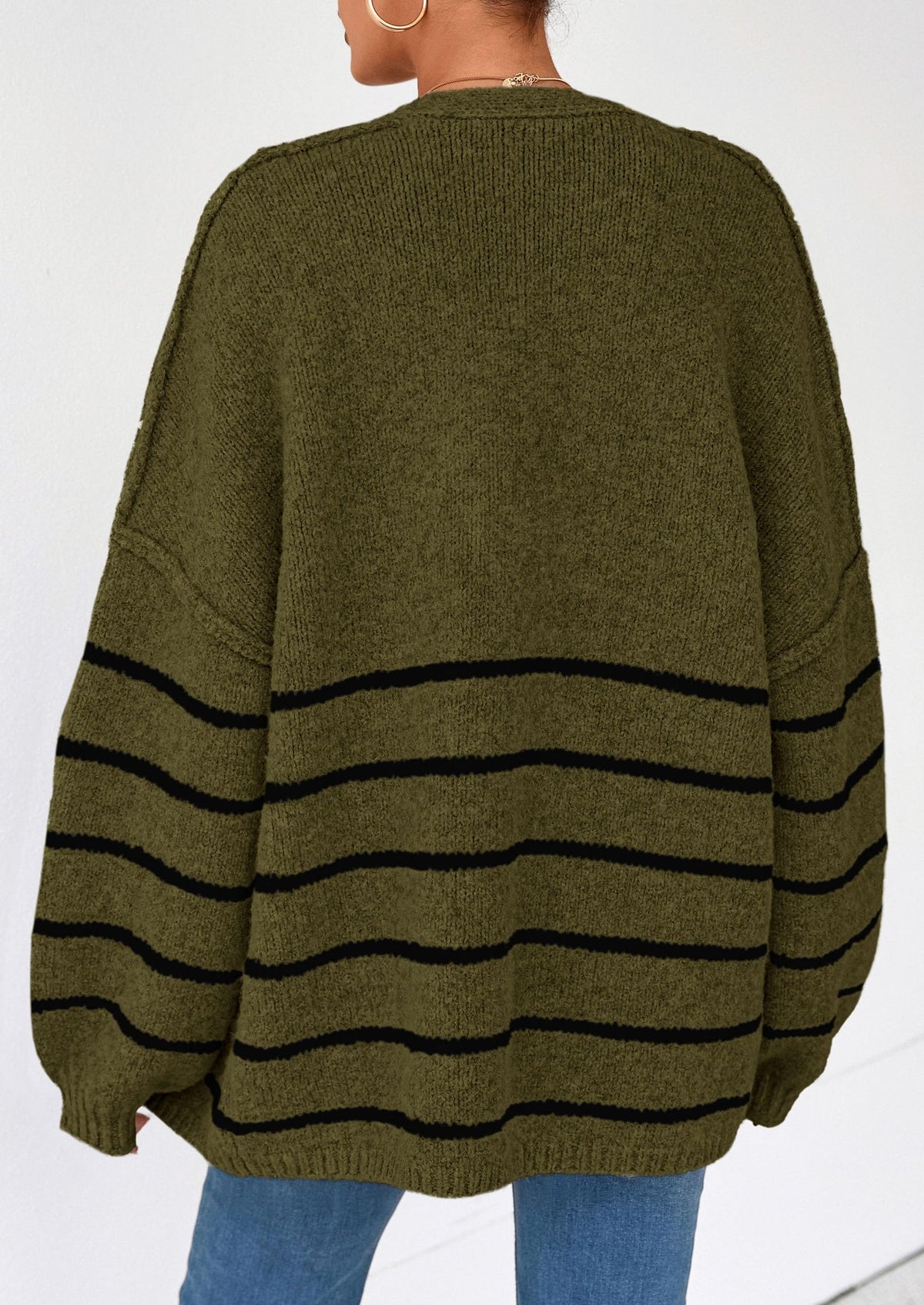 Cathlyn | Oversized Balloon Sleeve Striped Cardigan