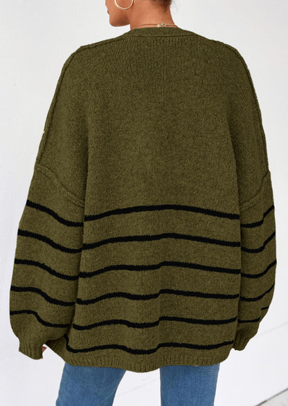 Cathlyn | Oversized Balloon Sleeve Striped Cardigan