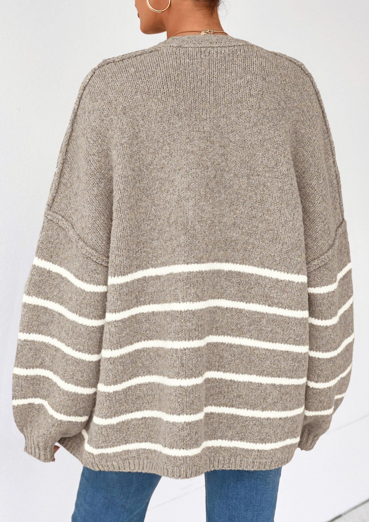 Cathlyn | Oversized Balloon Sleeve Striped Cardigan