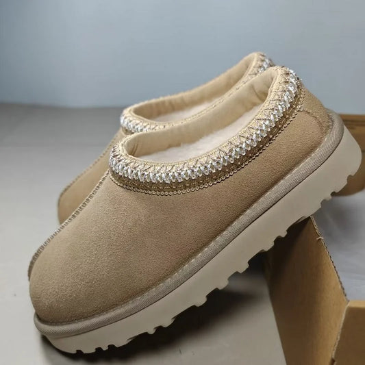 Saar | Cozy Suede Slippers Pearl Trim Fleece Lined