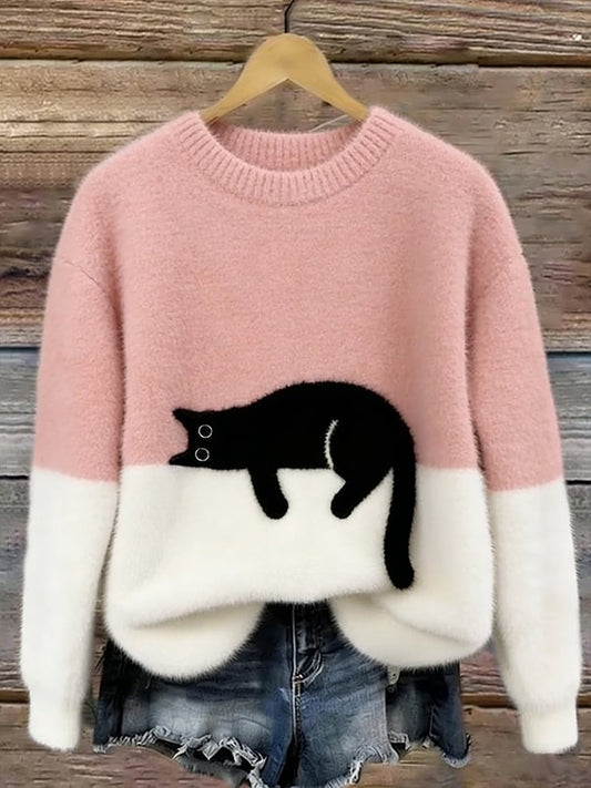 Jenny™ | Elegant Cat Print Oversized Sweater