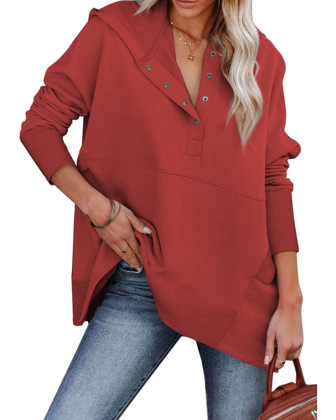 Rose | Oversized Half Button Hoodie