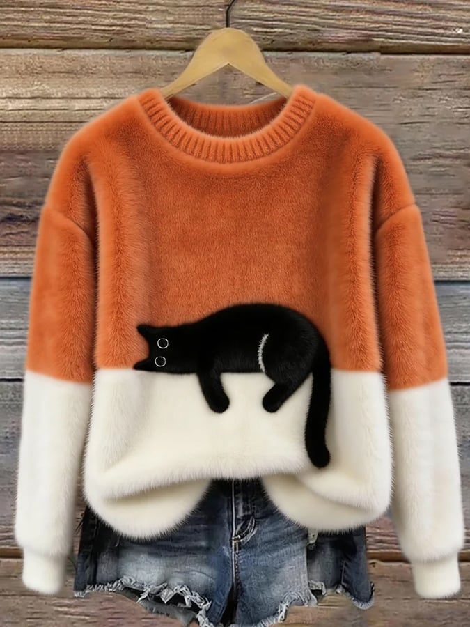 Jenny™ | Elegant Cat Print Oversized Sweater
